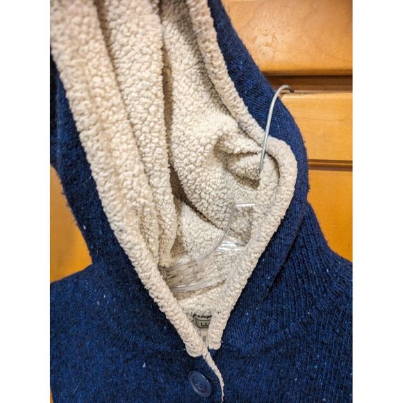 L.L.Bean Ladies Vest Coat Large Lambswool‎ Blend Blue Sherpa Lining Hooded Long - Picture 5 of 5